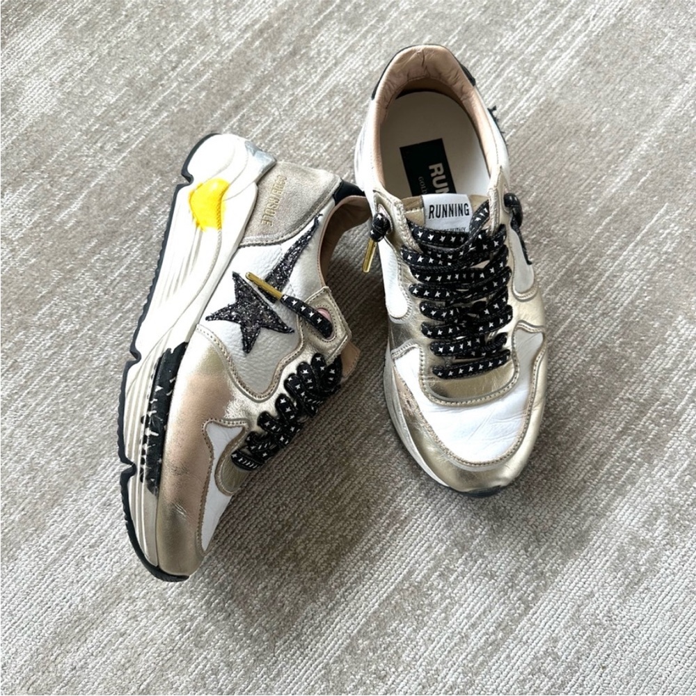 RARE LEATHER GOLDEN GOOSE GOLD & BLACK RUNNER FASION DESIGNER 37/6.5